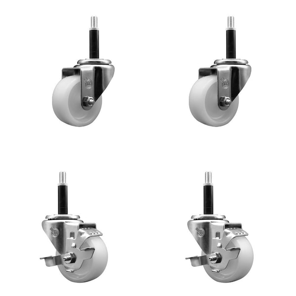 Service Caster 3'' Nylon Wheel Swivel 3/4'' Expanding Stem Caster Set 2 Brakes, 4PK SCC-EX20S314-NYS-2-TLB-2-34 - main